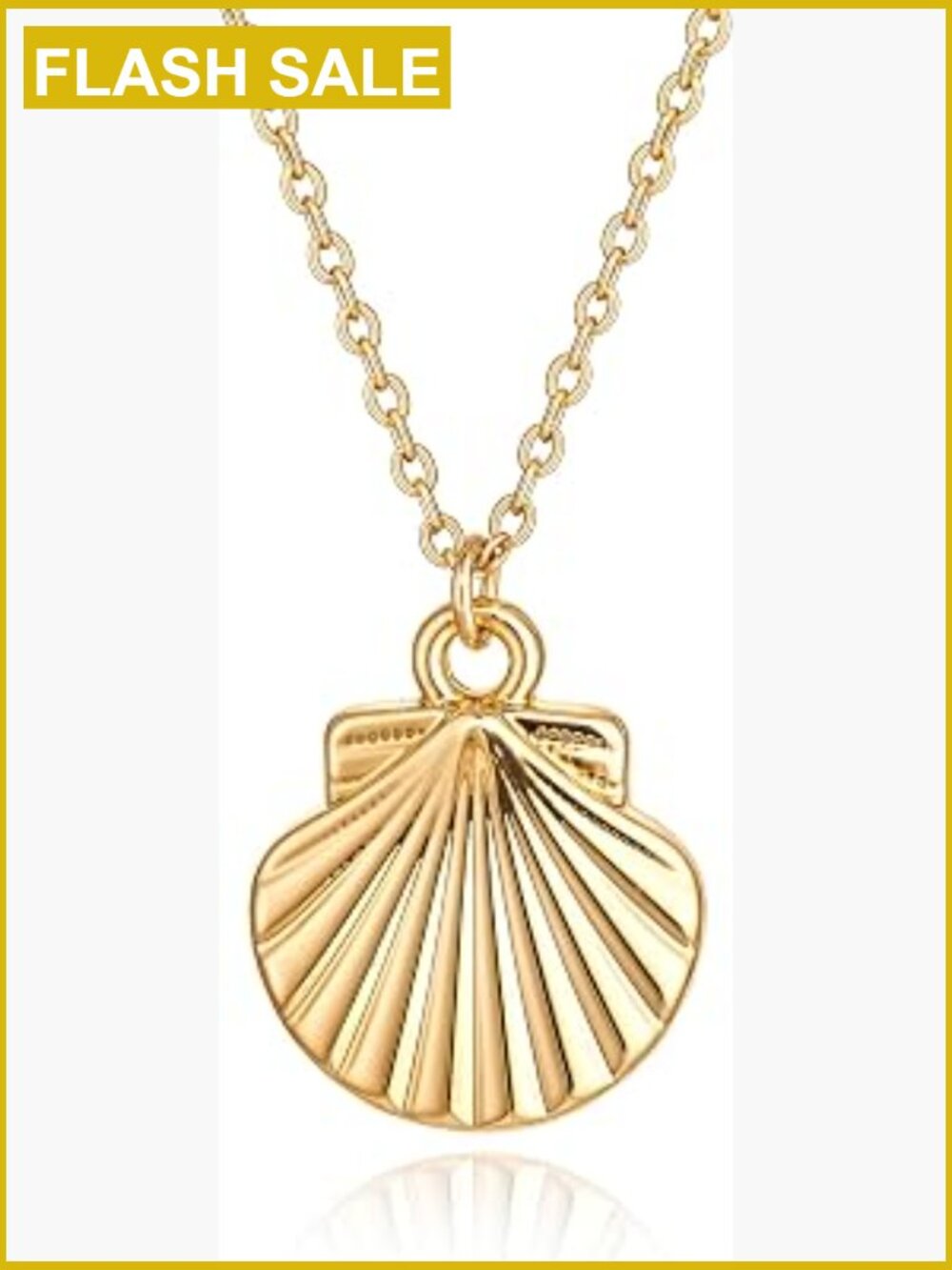 Dainty Clam Shell Pendant Necklace Gold Cable Chain 18 Inches Layering Jewelry